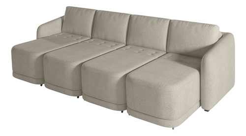 Sofá Cama para Sala de Estar 4 Lugares 356cm Montserrat K01 Bouclê Bege