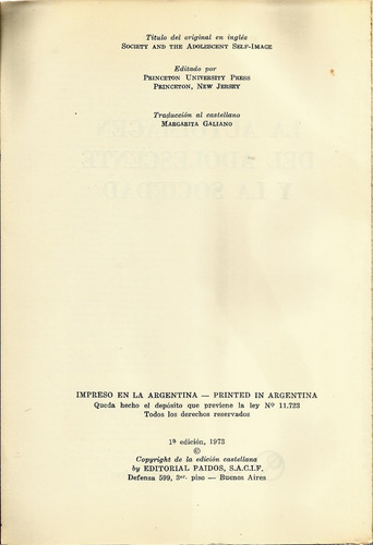 Imagen 3 de 6 de La Autoimagen Del Adolescente Y La Sociedad Morris Rosenberg