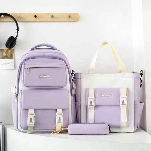 Juego Mochila Set 3 Alta Calidad Escolar Laptop Estudiante Linda Abeleza Ab-13 Color Lila