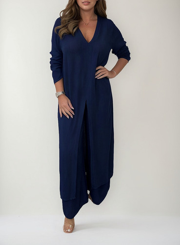 Conjunto De Camisa Con Cuello En V Y Pantalón Para Mujer