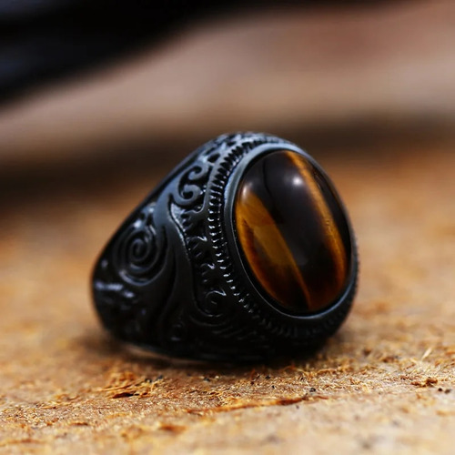 Anillo Gótico De Piedra Negra, Estilo Punk, De Acero Inoxida