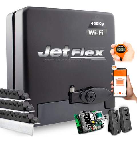 Kit Motor De Portão Eletrônico Ppa Deslizante Dz Stark Home Ultra Rápido Jetflex Com Wifi 450kg Com 3m De Cremalheira 127v/220v