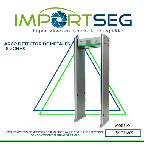 Imagen 1 de 4 de Arco Detector De Metales 18 Zonas Acceso Zkteco Zk-d2180s