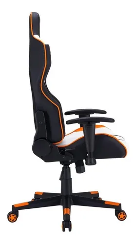 Silla de escritorio Meetion CHR15 MT-CHR15 gamer ergonómica negra, blanca y naranja con tapizado de cuero sintético