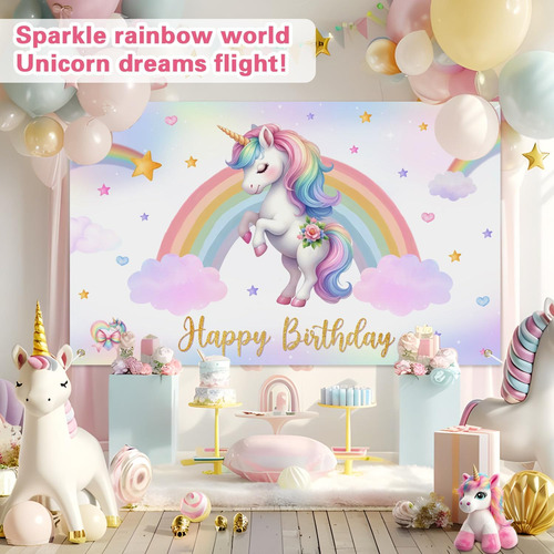 Pancarta De Unicornio Para Cumpleaños De Niña, 91x152 Cm