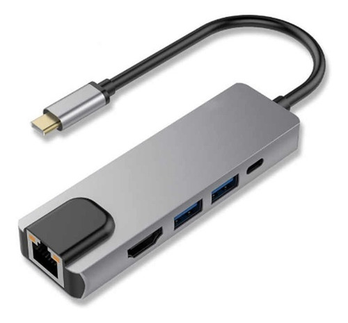 Adaptador Tipo C A Hmdi 4k Usb 3.0 Lan 5 En 1 Multipuerto