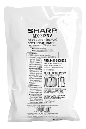 Sharp Revelador Mx312nv / Ar6020 6023 Mxm260 264 310 314 354