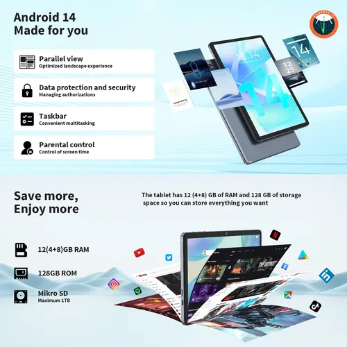 Tablet Jjgj Android 14 De 10 Pulgadas, 12 Gb De Ram, 128 Gb
