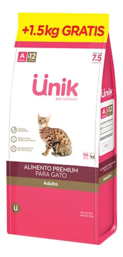 Alimento Unik Premium Gato Adulto 7,5 Kg 