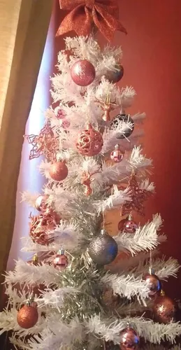 Árvore De Natal Rosa E Dourado Decorada Pronta P Uso 70cm
