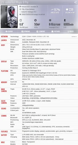Zte Nubia Red Magic 8 Pro 5g Nx729j 12gb 256gb Dual Sim Duos