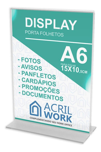 Display Porta Folha Acrílico Vertical T A6