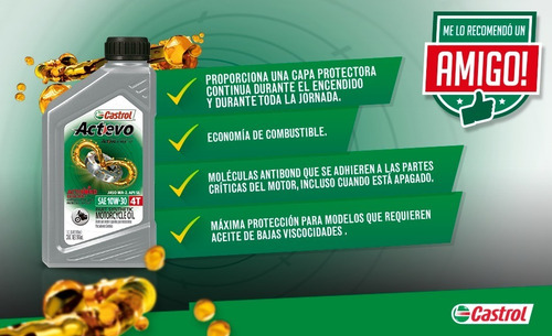 Imagen 3 de 8 de Aceite Castrol Actevo 4t 10w30 1 Litro Semi Sintetico