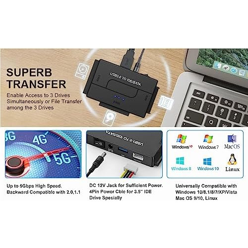 Adaptador De Disco Duro Sata/ide Usb 3.0, Convertidor D...