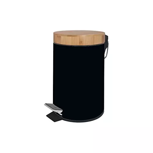 mDesign - Pequeña papelera de plástico redonda, contenedor de basura con  tapa giratoria de bambú para baños, cocinas, oficinas en el hogar, 1.3