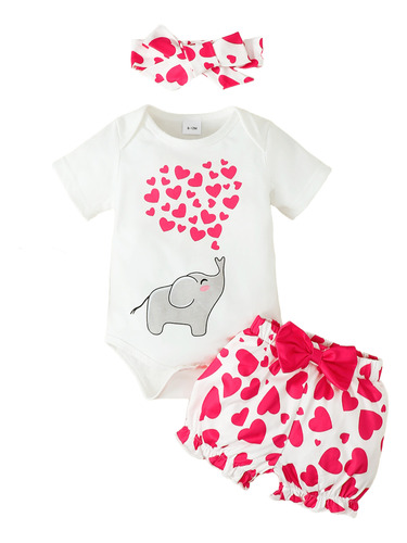 3pcs Conjunto Para Bebé Con Estampado De Elefante Y Corazón Blanco 18-24 M