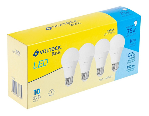 Lámpara Led,a19,10w,luz De Día,volteck Basic, 4 Pzas. 28006