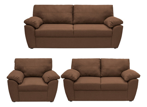 Sofá 3 Plazas + Love Seat + Sofa Individual Color Marrón Oscuro