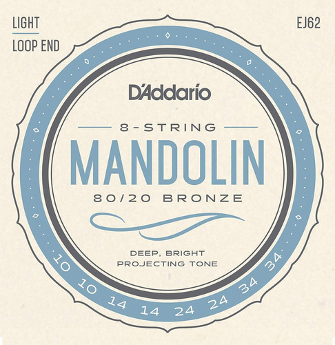 D'addario Ej62 80/20 Bronce Mandolina Cuerdas, Luz, 10-34