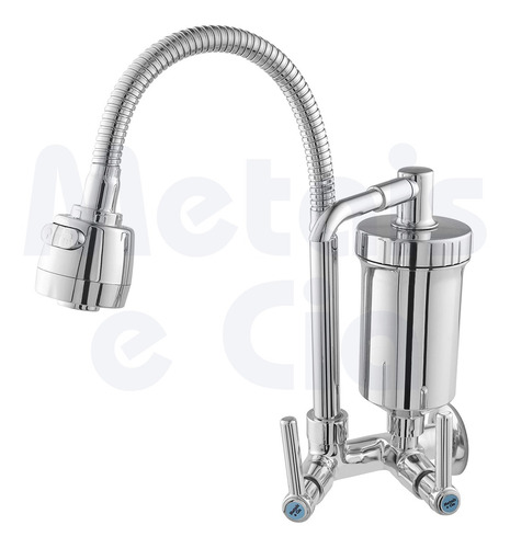 Imagem 4 de 9 de Torneira Com Filtro Gourmet Pia Cozinha De Parede Metal Inox