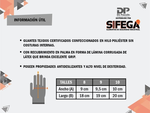 Imagen 4 de 5 de Guante Tejido Sin Costura Recubierto En Latex Rugoso Sifega