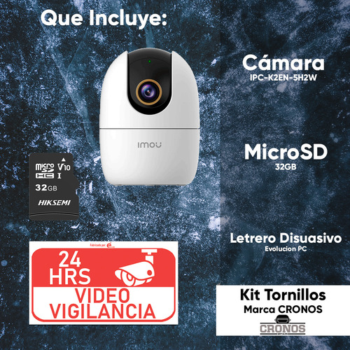 Imou & Cronos Cámara Ip 5mp Ipck2en-plus-32 Wi-fi Detección Inteligente Modo De Privacidad Con Micrófono Y Bocina Integrada Cv-1762 Sirena Personalizable Con Autotracking + Almacenamiento Microsd 32gb
