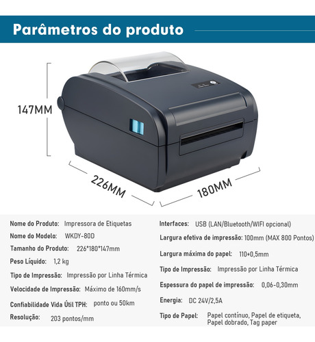Mini Impressora Wifi Térmica Portátil Sem Fio Recibos 110mm