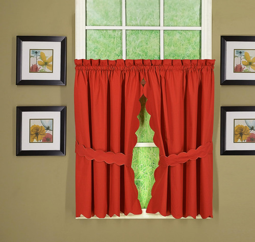 Cortina Festoneada Roja Ladrillo 152 X 91 Cm Par De Niveles