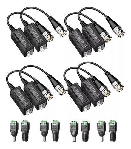 Kit 4 Par Transceptores Balun 4 Par Corriente Dahua Fhd Cctv