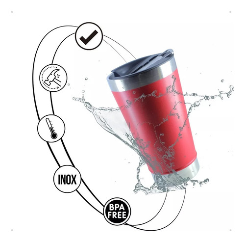 Vaso térmico para cerveza, café y té, 473 ml, con tapa roja, vaso térmico de 473 ml con tapa y abridor para cerveza