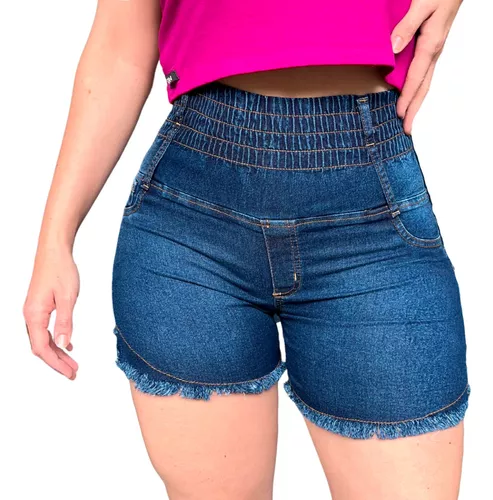 SHORT JEANS CONFORT MODELADOR LEVANTA BUMBUM CINTURA ALTA USE JEANS - AZUL  MEDIO, Atacado Tshirt