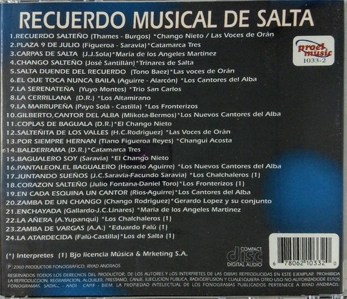 Folklore Recuerdo Musical De Salta Cd Nuevo 24 Súper Éxito