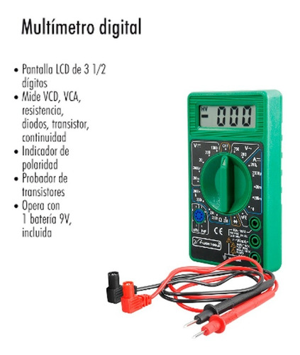 Multimetro Digital 7 Funciones Con Puntas Pantalla Lcd 3 1/2