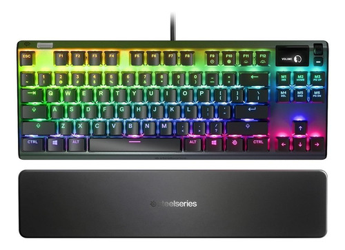 Imagen 2 de 3 de Teclado gamer SteelSeries Apex 7 TKL QWERTY QX2 Blue inglés US color negro con luz RGB