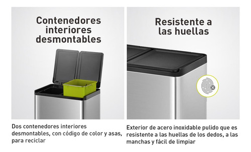 Bote De Basura Rectangular Doble Compartimento Acero Inoxida