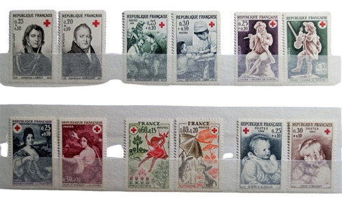 Francia Arte, Lote De 6 Series Cruz Roja 1964/75 Mint L17432
