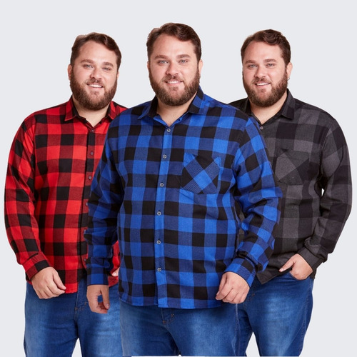 Kit 3 Camisa Xadrez Masculina Plus Size Flanelada Cowboy