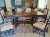 Comprar Comedor 6 Puestos De Madera Maciza Sillas Tapizadas Tela 200