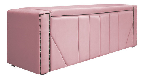 Kit Cabeceira E Calçadeira Baú Solteiro Minsk P02 90cm Suede Cor Rosa Bebê