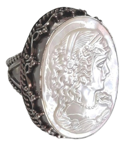 Tfv-anel Camafeu Dama Antiga Prata 950 Madrepérola Esculpida