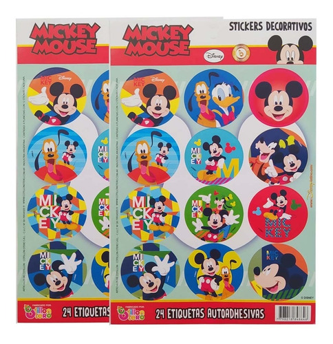 Plancha Stickers Para Cumpleaños X 24u - Mickey