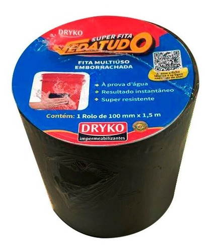 Imagen 1 de 1 de Drykofita Vedatudo Cinta Ultra Dry Negra 100mm X 1,5m