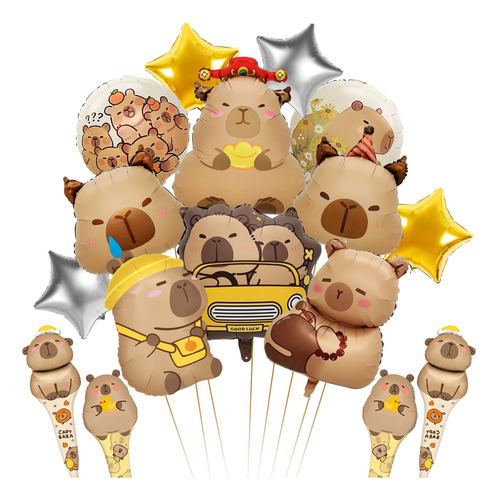Kit 16pz Globos Capibara Decoración Feliz Cumpleaños Fiesta Unico Juego De Globos Diy Kapybara