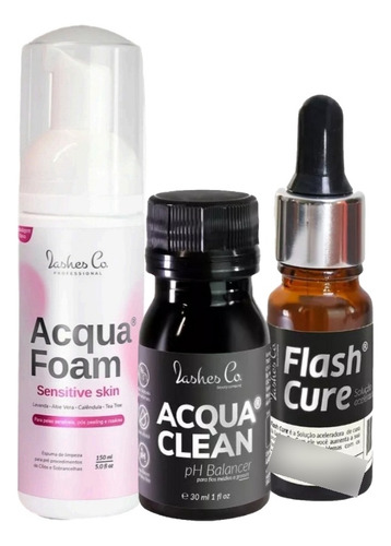 Flash Cure Acqua Clean Acqua Foam 150 Kit Retenção Lashes Co