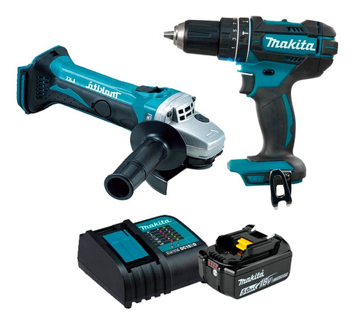 Kit Taladro 1/2 +esmeriladora Brushless 18v Makita Dlx2402st Color Azul