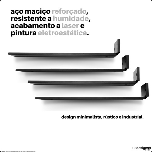 10cm - Mão Francesa Cantoneira Preta Invisível - rio design99 - Ferro Aço Suporte Para Prateleira Reforçada Resistente Industrial Madeira Bancada Estante s61
