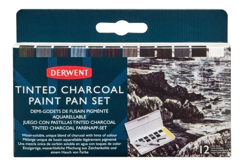 Acuarelas Tinted Charcoal Paint Pan Set Derwent X 12
