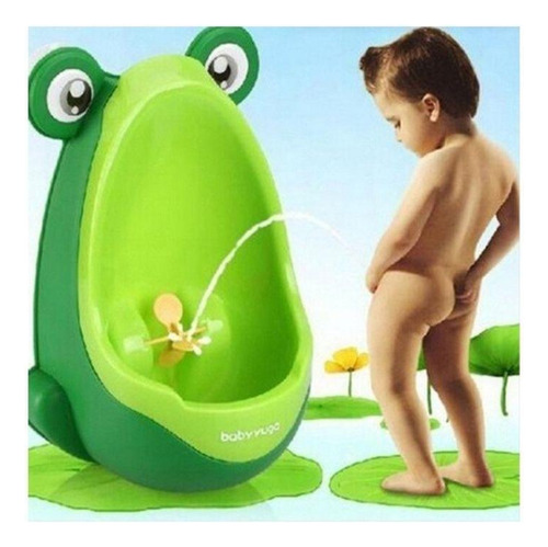Trono portátil con forma de rana para niños con ventosa verde