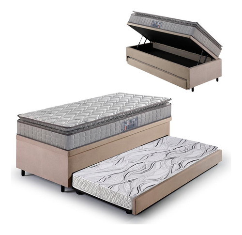 Bicama Box Baú 88x188 Suede Bege Com Colchão Orthosono Anjos