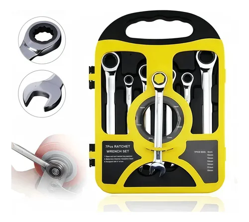 Chave Combinada Catraca Jogo Chaves 7pcs Cabeça Móvel 8-19mm Prateado